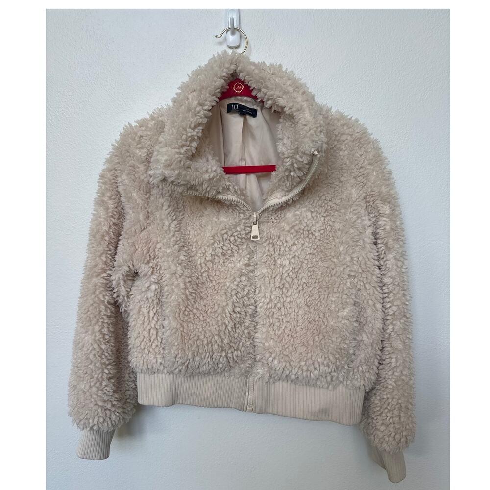 Zara TRF Collection Cream Faux Fur Sherpa Cropped Jacket Size Medium Women